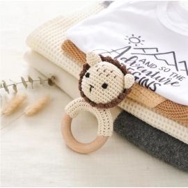 1pc Baby Rattle Toy Teether for Kids Animal Crochet Rattle Elephant Giraffe Ring Wooden Babies Gym Montessori Children's Toys