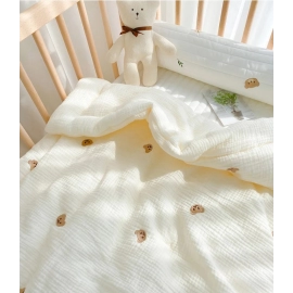  Korean Pure Cotton Baby Blanket Cartoon Bear Cream Warm Baby Quilt Four Seasons Newborn Swaddle Wrapped Bedding 1X1.2M