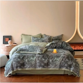 Luxury Long Staple Cotton Bedding 4Pcs Brushed Natural Soft Chic Forest printed Duvet cover Bed Sheet Pillowcases Double Queen