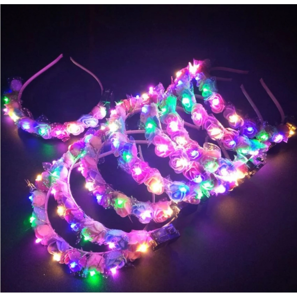 10Pcs LED Women Girl Glow Light Up Headband Bridal Flower Wreath Crown Neon Party Gift Crown Wedding Birthday Luminous Festival