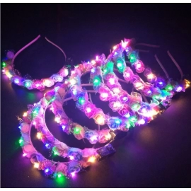 10Pcs LED Women Girl Glow Light Up Headband Bridal Flower Wreath Crown Neon Party Gift Crown Wedding Birthday Luminous Festival