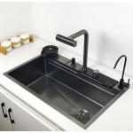 LED Waterfall Kitchen Sink 4 Modes Faucet Large Single basin honeycomb anti-scratch nano technology 304 Stainless Steel Sink