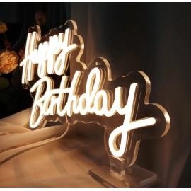 45cm Happy Birthday Neon LED Birthday Party Background Glow Sign 5V USB Power Supply Dimmable Decorative Night Light with Base