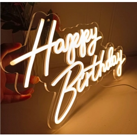 45cm Happy Birthday Neon LED Birthday Party Background Glow Sign 5V USB Power Supply Dimmable Decorative Night Light with Base