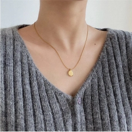 Gold Color Irregular English Letter Necklace for Women Men Stainless Steel Round Plaque Collar Chain Necklace Jewelry Gifts