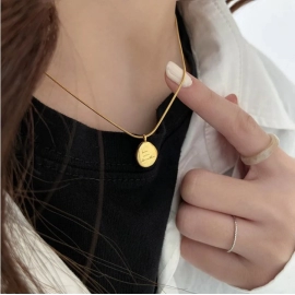 Gold Color Irregular English Letter Necklace for Women Men Stainless Steel Round Plaque Collar Chain Necklace Jewelry Gifts